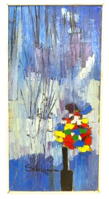 peinture représentant une peinture d'une personne tenant un parapluie sous la pluie