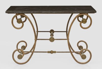 table console en fer forgé avec plateau en marbre noir