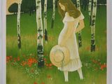an image of a painting of a woman in a field of poppies