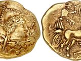 a gold coin with an image of a horse on it
