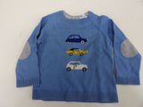 baby boy ' s blue sweater with cars on it