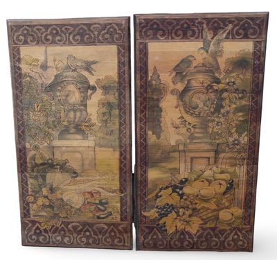 pair of antique chinese hand painted screen panels with birds and flowers
