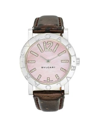 Montre pour femme Bulgai avec cadran en nacre rose et bracelet en cuir marron