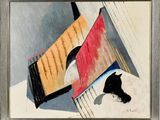 a painting of a cat and a book on a table