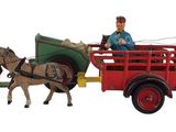 figurines représentant un homme dans un chariot tiré par deux chevaux