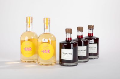 trois bouteilles de gin sont alignées sur une surface blanche