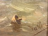 a painting of a man in a boat on the water
