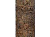 a brown and blue rug with a floral design on it