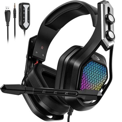 un gros plan sur un casque de jeu équipé d'un micro et d'écouteurs