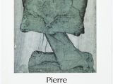 an image of a poster with a drawing of a person holding a piece of stone