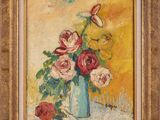 une image d'une peinture de fleurs dans un vase sur une table
