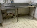 a kitchen with a sink and a counter in it