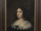 a painting of a woman in a black dress with a white collar