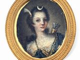 portrait d'une dame en robe bleue tenant un oiseau dans la main
