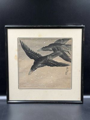 BIHO Takahashi (1873-?) Estampe Corbeaux en vol sous la neig…