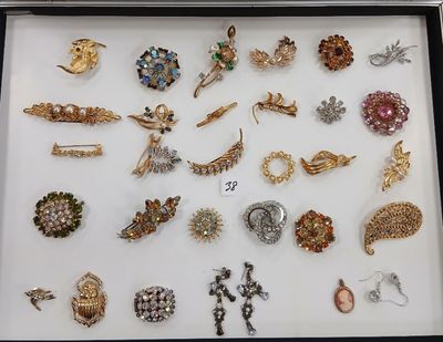 de nombreux types de broches exposés dans un cadre vitré