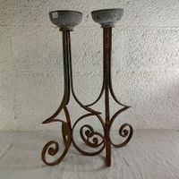 Paire de chandeliers en fer forgé, support en bronze (photo 2)