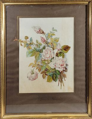 an image of a painting of flowers in a gold frame