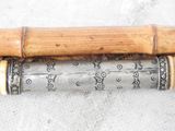 a bamboo stick that is laying on the ground