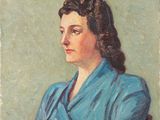 un tableau représentant une femme en chemise bleue, assise sur une chaise