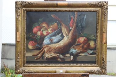 a picture of a painting of a dog and birds on a table