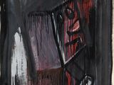 an image of a painting with black and red paint on a white background
