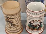 many different types of beer mugs sitting on a table