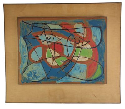 abstract painting of a red, blue, green, and yellow painting