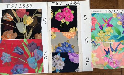 four different types of fabric on the table