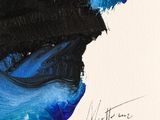 a painting of a blue bird on a white background
