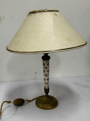 pair of antique brass table lamps with glass shades