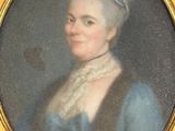 portrait of a woman in a blue dress with a pipe in her mouth