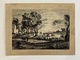 un dessin en noir et blanc représentant un paysage avec des arbres