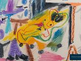 a picture of a painting of a person in a yellow jacket