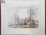 une photo d'une photo d'une aquarelle représentant une maison
