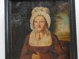 portrait d'une femme vêtue d'une robe marron et d'un bonnet blanc
