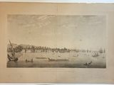 une vieille photo représentant une vue de la ville avec des bateaux sur l'eau