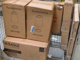 several boxes are stacked on top of each other in a store