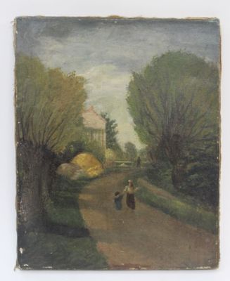 Ecole XXe. Scène de paysage aux enfants.