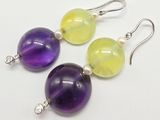 boucles d'oreilles en perles de verre violettes et jaunes, avec des crochets en argent