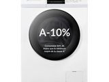 vue de face d'une machine à laver blanche sur laquelle est inscrit « a - 10 % »