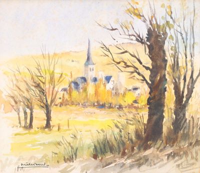 Maurice MELISSENT (1911-1988) Vue de l'église du village des…