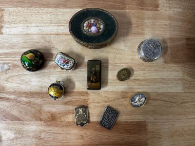 a wooden table with a lot of different items on it