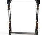 a black and gold console table with a marble top