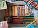 de nombreux livres pour enfants rangés sur une étagère dans une pièce