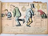 an old book with a drawing of a man in a top hat