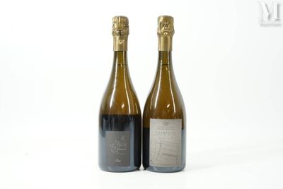 deux bouteilles de vin posées l'une à côté de l'autre sur une surface blanche