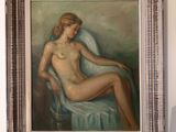 tableau représentant une femme nue assise sur une chaise dans une pièce