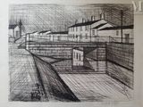 an image of a drawing of a city with buildings and a clock tower