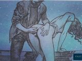 a drawing of a man and a woman on the beach